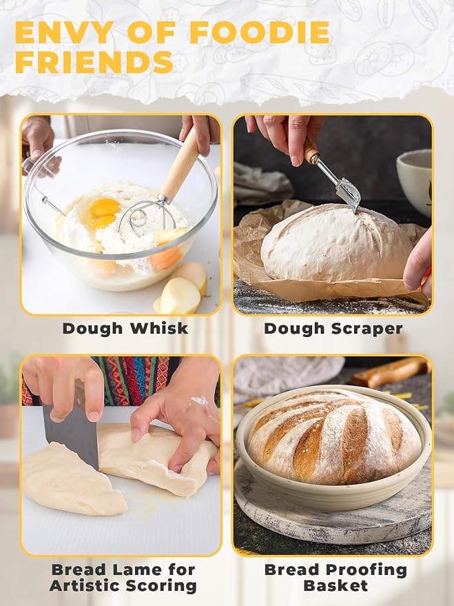 Dutch Oven Bread Baking Pot with Lid 6QT Enameled Cast Iron Oven, White Design & Complete Sourdough Kit (Banneton Basket, Dough Tools, Silicone Sling) for Artisan Bread Making