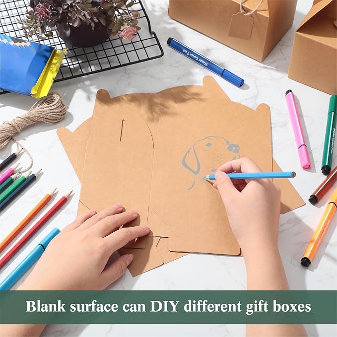 Mimorou 100 Pack Brown Gable Boxes Bulk with Tags and Twine,Thank You Gift Party Favor Boxe for Candy Cookies, Treat Boxe for Father’s Day 4th of July Birthday Wedding Bridal Shower 6.2 x 3.5 x 3.5
