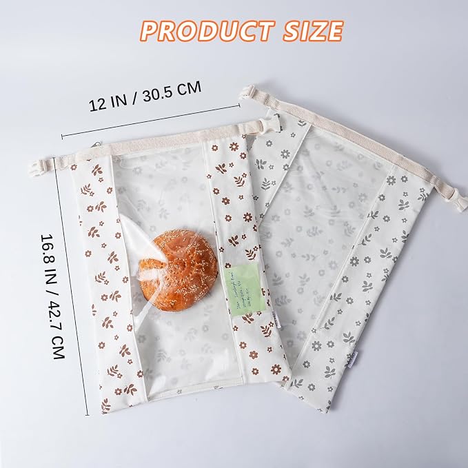 ORORIN Reusable Bread Bags for Homemade Bread,Linen Sourdough Bag Storage Container with Clear Window,Zipper Freezer Bags to Keep Fresh,Sourdough Accessories,2-Pack (Patented)