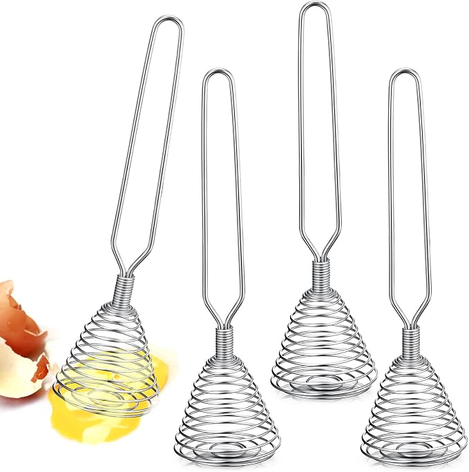 CHENGU 4 Pieces Stainless Steel French Style Spring Whisk, 8.46 Inches x 1.97 Inches, Silver