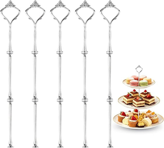 3 Tier Cake Stand Hardware Kits Heavy Duty for Tiered Fruit Cake Plate Stand Stable Handle Fitting Hardware Rod Cupcake Holder Support Silver Crown 5 Sets（Plate not Included）