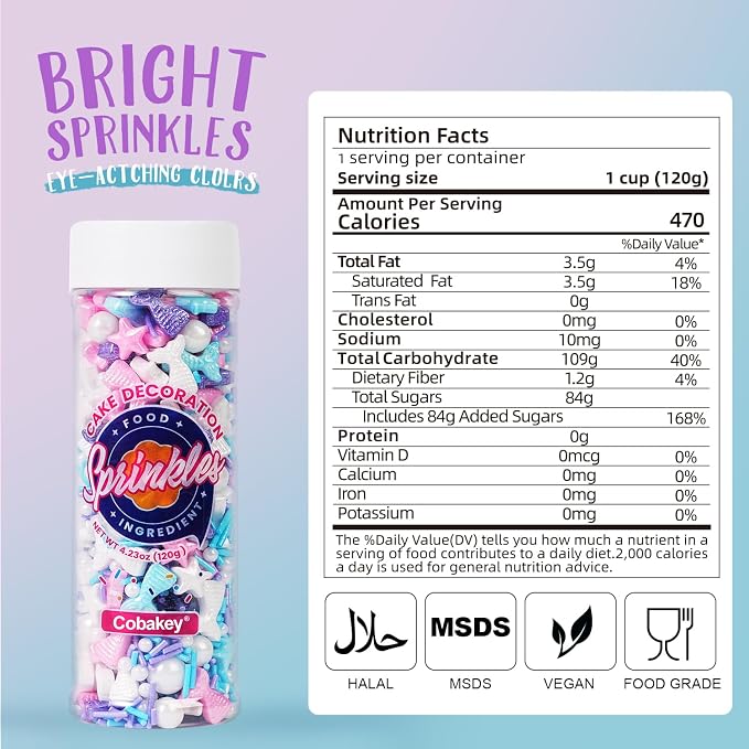 Mermaid Sprinkles for Cake Decorating – Edible Pearl & Star Sugar with Jimmies (Blue, Pink, Purple) – Ocean & Unicorn Theme Sprinkles Mix for Cupcakes, Cookies, Donuts – Birthday Party Baking Supplies