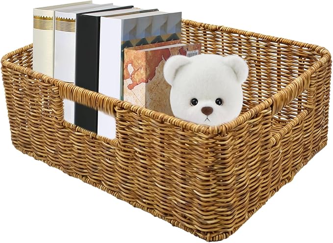 Rattan Basket, Waterproof And Sturdy Built, 38x26x13cm, Weaving Laundry Organizer, Rattan Storage Basket, Portable And Lightweight, For Laundry Rooms, Bathrooms, Bedrooms, Or Kitchens Use