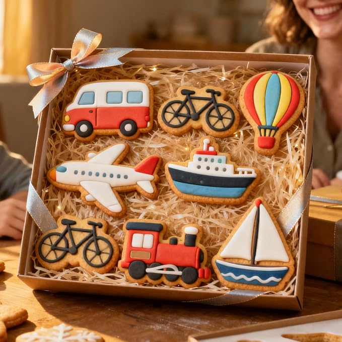 8 Pcs Transportation Vehicle Cookie Cutters Set 3D Truck Airplane Shaped Cartoon Biscuit Cutters With Plunger Stamps for DIY Baking Crackers Fondant Decorations Cake Decorations Desserts