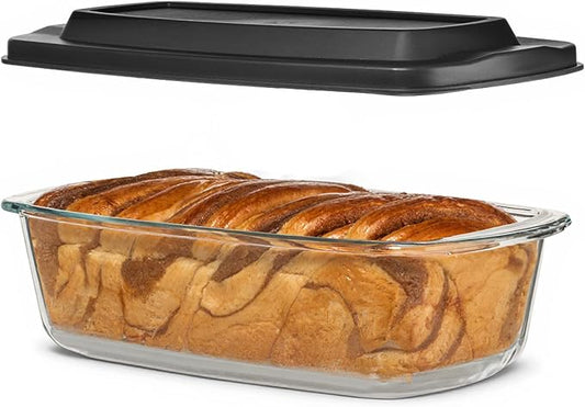 Razab LARGE 7.6 Cups/1800 ML/1.9 Qt Glass Loaf Pan with Lids - Meatloaf Pan BPA free Airtight Lids Grip Handle Easy Carry, Microwave and Oven Safe - Loaf Pans For Baking Bread, Cakes, Glass Loaf Pan