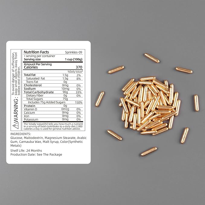 Cobakey Bright Gold Sprinkles for Cake Decorations 100g/ 3.52oz Rods Metallic Pearl Sugar Sprinkles for Cupcake Toppers Wedding Party Valentines Halloween Christmas Supplies