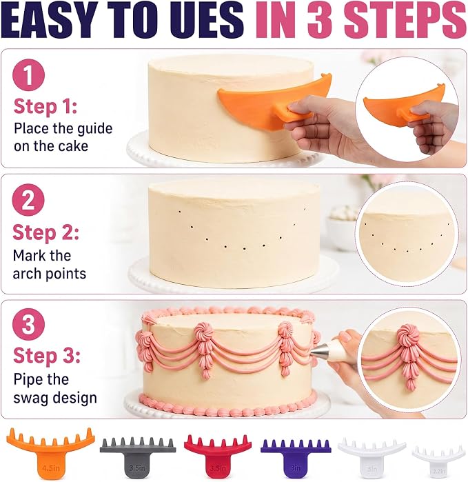 Hushee 6 Pcs Cake Arch Guide Tool Cake Decoration Tools Swag Marker Tool Piping Guide Multiple Sizes Arc Ruler Convenient for Controlling Size and Position for Cakes Piping Beginners and Bakers