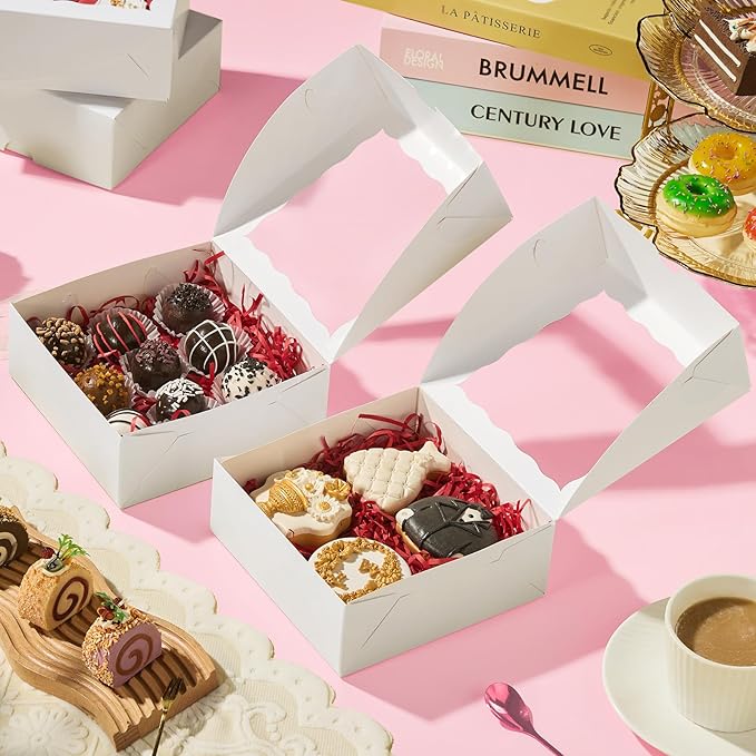 50 Pcs 6x6x2.5Inches Chocolate Strawberries Boxes Charcuterie Boxes Cake Boxes Bakery Boxes with Full Window Cookies Boxes Cakesickle Truffle Treat Box for Christmas Valentine's