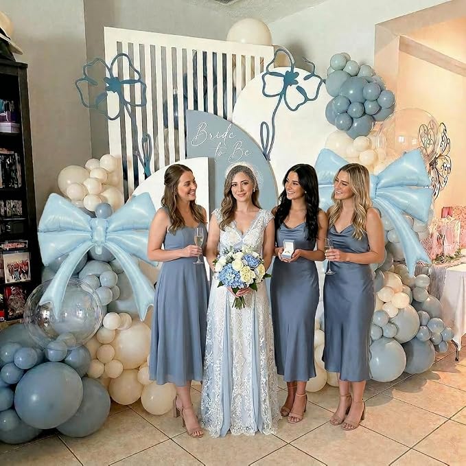 Dusty Blue Balloon Garland Arch Kit, 107PCS Dusty Fog Blue and White Balloons with Bow Balloon Decor for Coquette Birthday Baby Bridal Shower Wedding Party Decorations