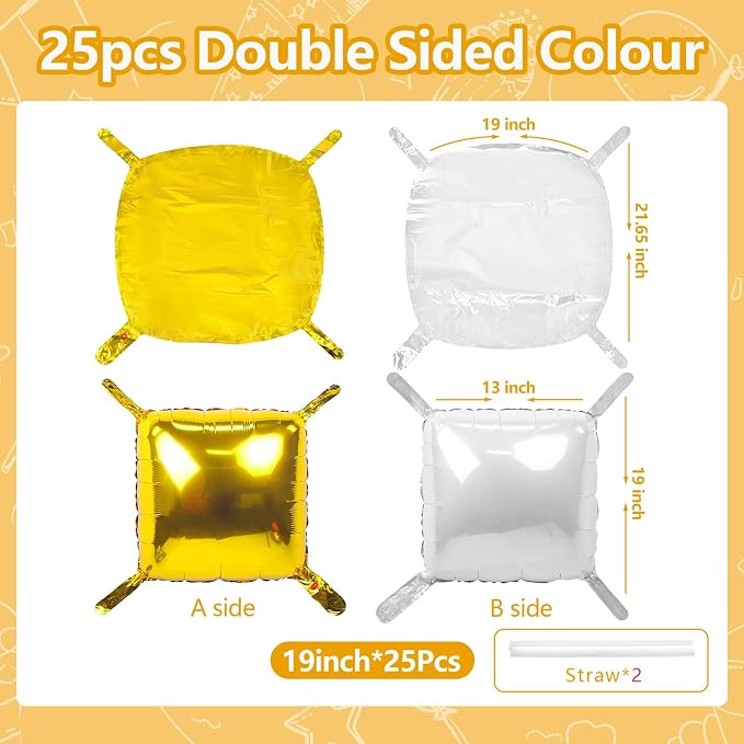 NISOCY 25PCS Gold White Square Foil Balloons Wall Backdrop Double Sided Gold Pearl White Balloon Arch Kit for Birthday New Year Wedding Engagement Bridal Shower Party Decorations
