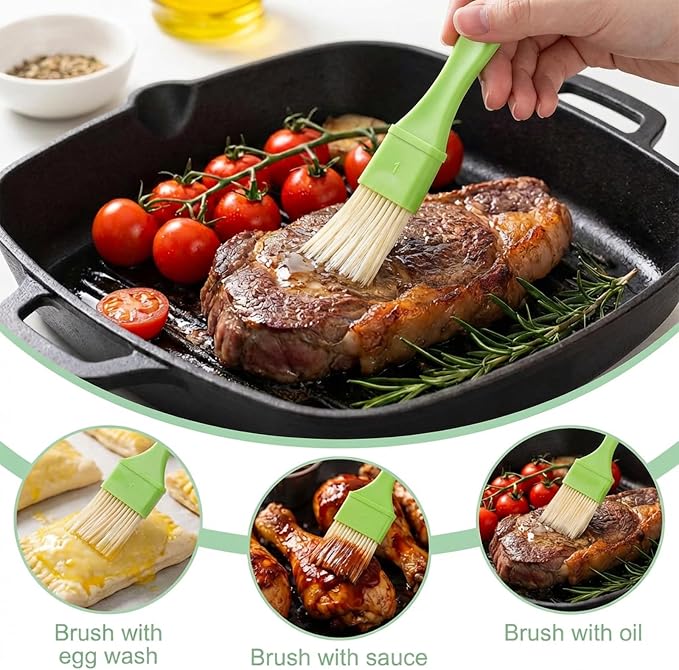 3 Pcs Pastry Brush Set – Heat Resistant Bristle Basting Brushes for Cooking | Kitchen Food Brush for Baking, Grilling, Spreading Oil, Butter, BBQ Sauce, Marinade (1/1/2 inch, Green)
