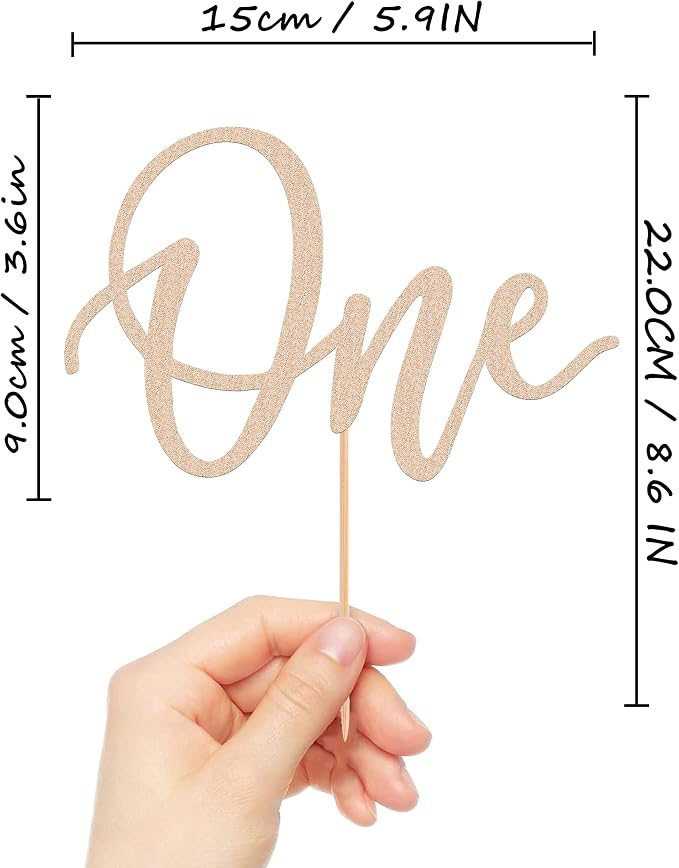 MYAMPED First Birthday Cake Topper - Glitter Dark Blue One Sign 1st birthday Cake Decorating Supplies, Suitable for Baby Shower Favors, Gender Reveal, Birthday Party or Photo Booth Props (Rose Gold)