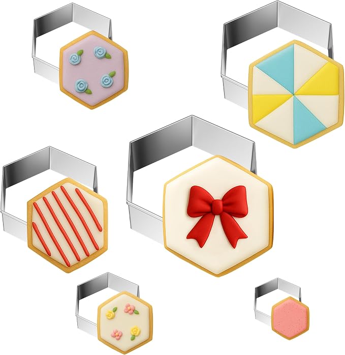 FUSOTO 6PCS Hexagon Cookie Cutter Set, Large Geometric Stainless Steel Baking Supplies for Homemade Cookies, Hexagon Plaque Cookie Cutters Shapes Biscuit Molds, 6 Sizes (1.5, 2, 2.5, 3, 3.5, 4 Inch)