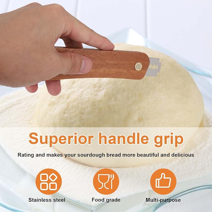 Penitue Bread Dough Scoring Tool, Professional Wooden Sourdough Lame with with 10 Stainless Steel Razor Blades Bread Dough Knife for Bake Making Supplies Accessories