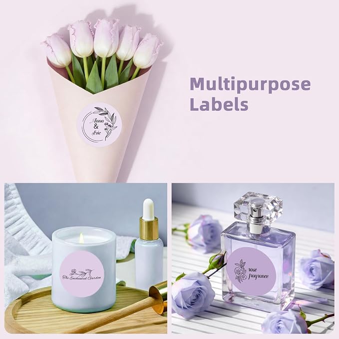 500 Labels/Roll 2" Purple Round Thermal Labels, Waterproof Circle Blank Thermal Sticker Compatible with Direct Thermal Label Printers for DIY Logo Designs, Thank You, Small Business