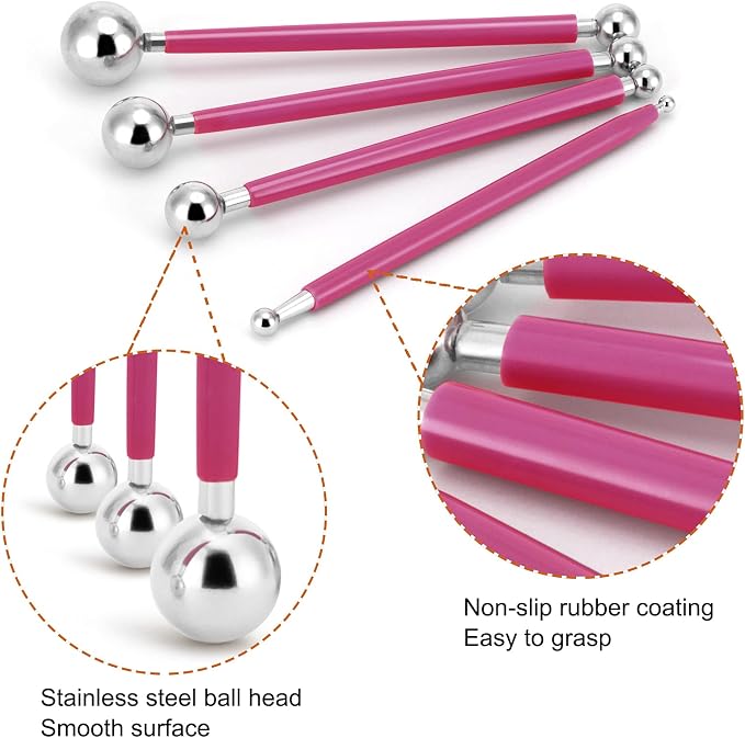 Cake Decorating Metal ball Fondant Pan Flower Clay Sugar Craft Ball Model DIY Tool (Pink)