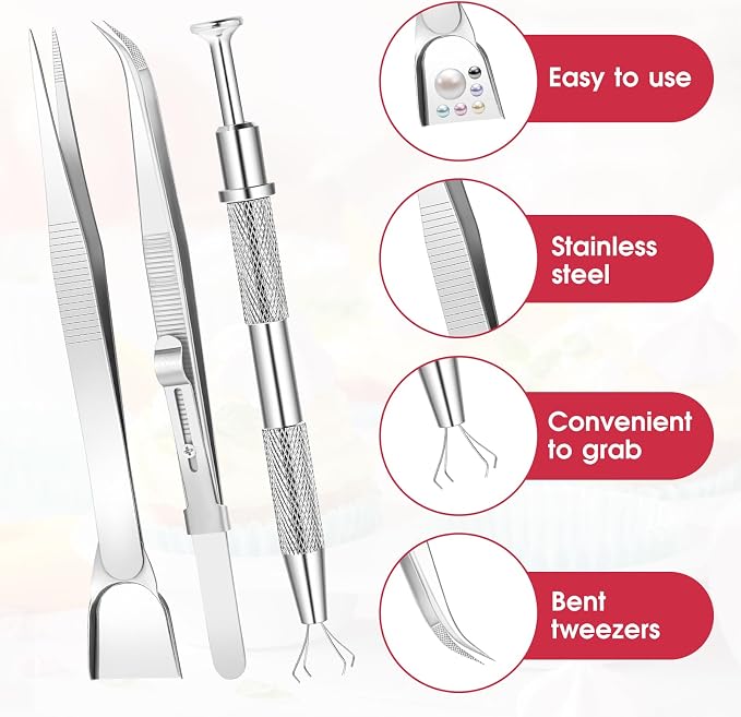 4pcs Sprinkles Tools for Cake Decorating, 4 Claw Sprinkle Pen Pearl Grabber Cake Decorating Tools Set Stainless Steel Cake Tweezers Pearl Sprinkle Spoon with Shovel Head Cake Cookie Cupcake Decoration