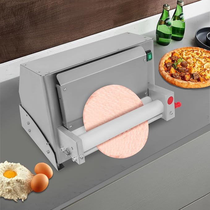 Electric Pizza Dough Press Machine 450W with Foot Pedal, Adjustable Thickness 1-5.5mm for 3-12 Inch Pizza Crust, 201 Stainless Steel Dough Presser, 110V US Plug (18.5inch)