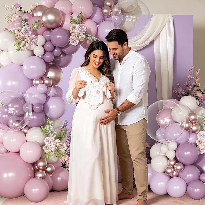Dusty Purple Balloon Garland Arch Kit 126Pcs Light Pink Lavender Purple and Sand White Balloons for Birthday Baby Shower Bridal Shower Wedding Party Decorations