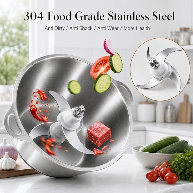 HOMEASY Meat Grinder Electric, Food Processor 2L Stainless Steel Meat Blender Food Chopper for Meat, Vegetables, Fruits and Nuts with 4 Sharp Blades, 350W, 8 Cups