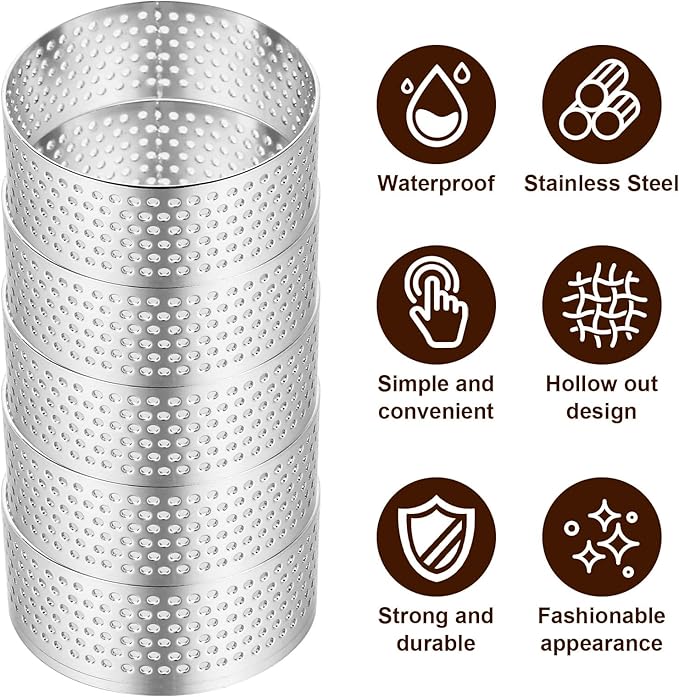 Kifmurase 30 Pack 2 Inch Stainless Steel Tart Rings, Heat-Resistant Perforated Cake Mousse Ring, Round Rings Baking Doughnut Tools Small Fruit Tarte Ring Molds for Cooking Dessert