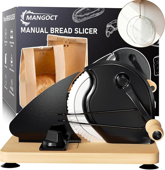 Upgraded Manual Bread Slicer for Homemade Bread with 20 Bags and Acrylic Cover, Adjustable Thickness Bread Cutter, Sourdough Slicer Serrated Blade with Scale Line and Suction Cup for Baguettes