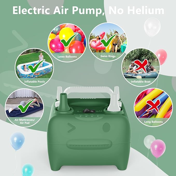 OWill Balloon Pump Electric, Multipurpose Balloon Inflator Electric Air Pump, Portable Dual Nozzle Balloons Air Pump Electric 600W Blow Machine for Party Decoration