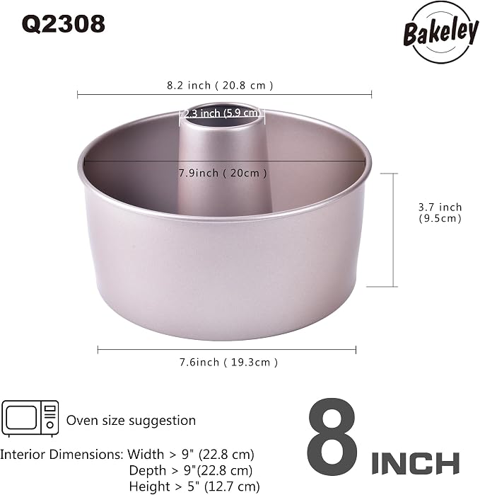 Angel Food Cake Pan, 8-Inch with Removable Loose Bottom Non-Stick Chiffon Tube Pan for Oven and Instant Pot Baking (Champagne Gold)