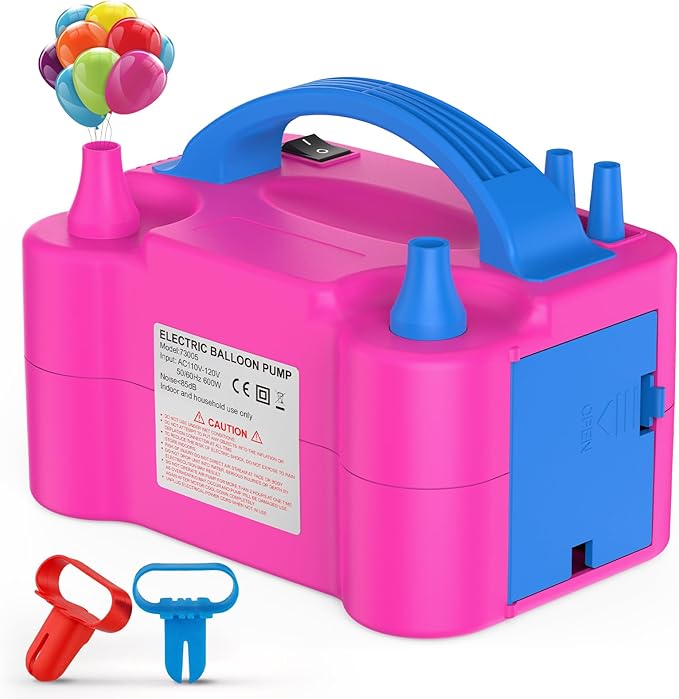 Electric Balloon Pump, Portable Electric Balloon Blower Machine Balloon Air Pump, Dual Nozzle 110V 600W Balloon Inflator for Party Decoration Christmas Birthday