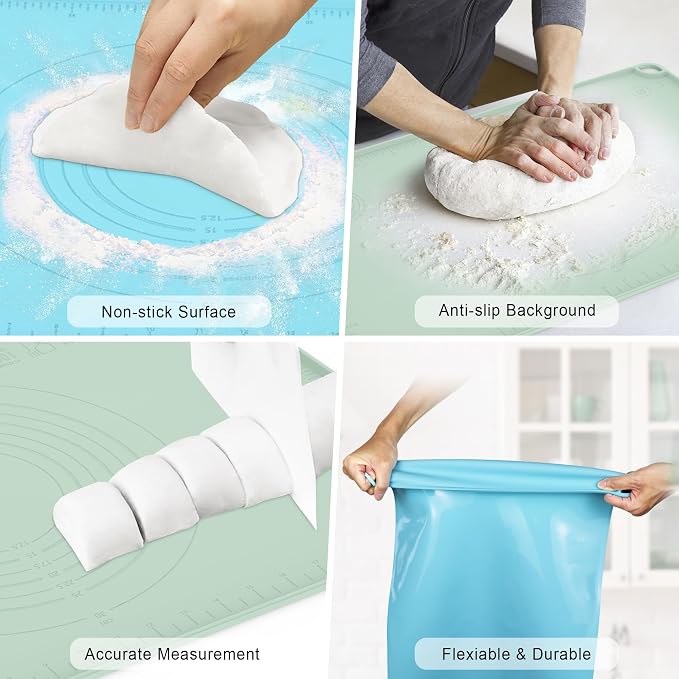 Silicone Baking Mat, Dough Rolling Mat, Pastry Mat for Rolling Dough, Silicone Rolling Mats for Pizza, Pie, Macaron, Bread (Sky Blue, 24"×16")