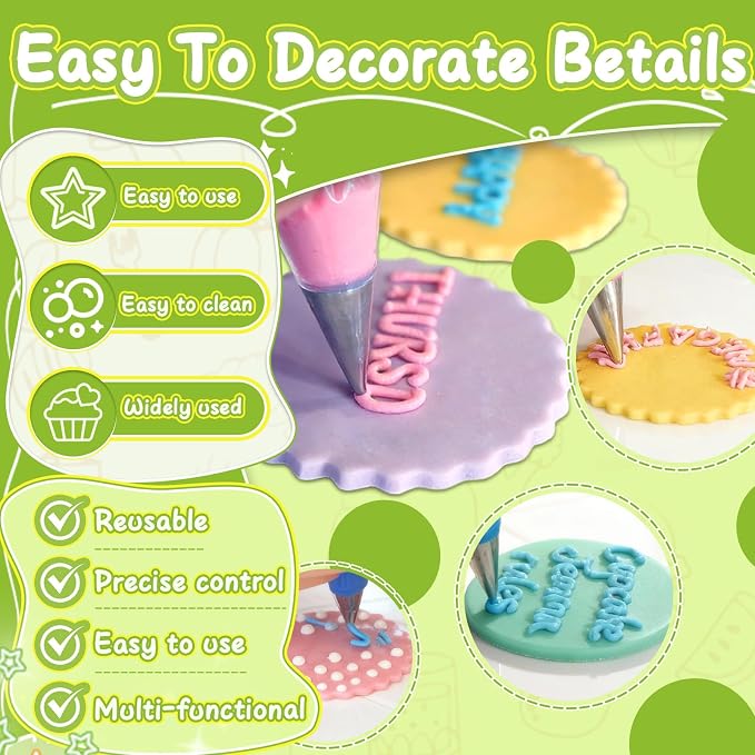 Hendiy 6 Pieces Round Stainless Steel Piping Tips Set | Icing Tips, Cupcake Frosting Nozzles, Small Decorating Piping Tip, For Cookies Cupcake