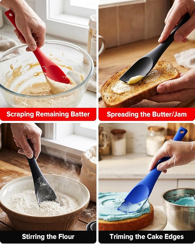 Silicone Scraper Spatula Set, BPA Free Food Grade Rubber Spatulas, Flexible Baking Mixing Tool, Heat Resistant Bowl Scrapers for Nonstick Cookware, 3 Pack (11.3 inch)