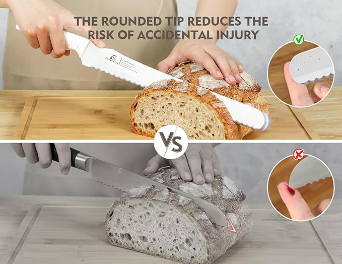 CoquusAid Upgrade Bread Knife for Homemade Bread, World‘s 1st Double Serrated Knife for Crusty Sourdough, 11.6 Inch Stainless Steel Bread Slicer, Professional Sourdough Cutter, Ideal Gift, White
