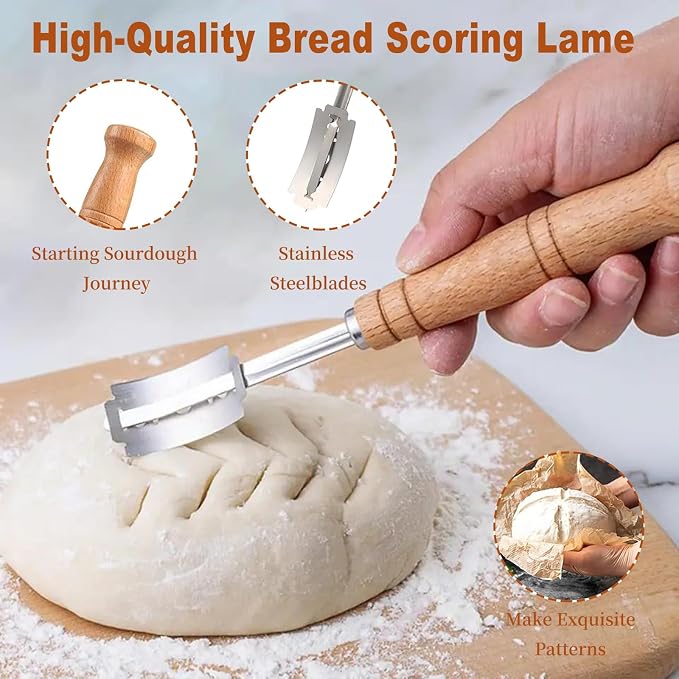 Sourdough Starter Kit with Banneton Bread Proofing Basket, 9” Round Banneton with Liner, 24 oz Starter Jar, Bread Lame, Dough Whisk & Sourdough Baking Supplies