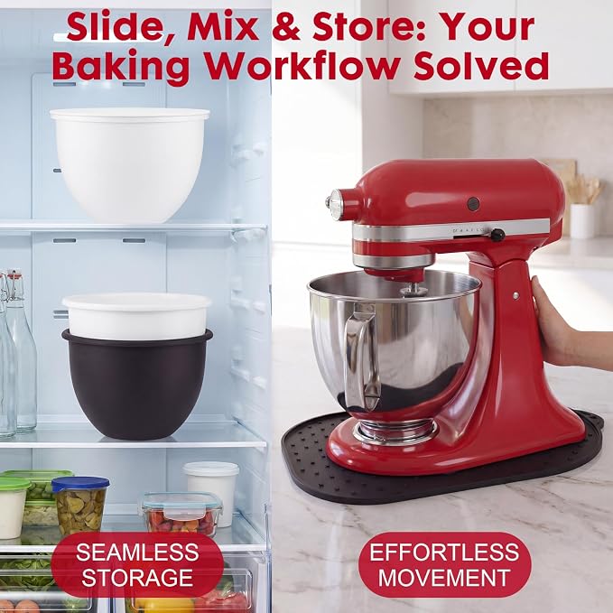 Silicone Bowl Insert and Mixer Slider Mat Set Compatible with KitchenAid 4.5-5 Qt Tilt-Head Stand Mixer, 2 Pcs BPA-Free Baking Liners (Black/White) & Appliance Sliding Tray-3PCS