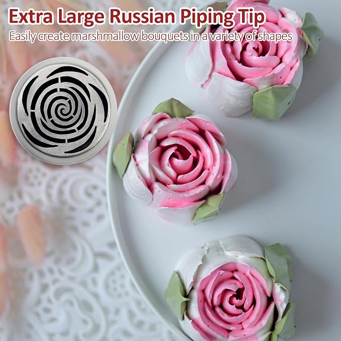 Extra Large Russian Piping Tips for Marshmallows Stainless Steel Flower Frosting Nozzles many styles Cake Decorating Baking tool for Buttercream, Cupcakes Cookies(SL51)