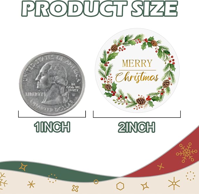 Louise Maelys 2 Inch Merry Christmas Stickers- 120PCS Christmas Envelope Seals Labels Stickers Holiday Labels for Gift Envelope Holiday Decorations