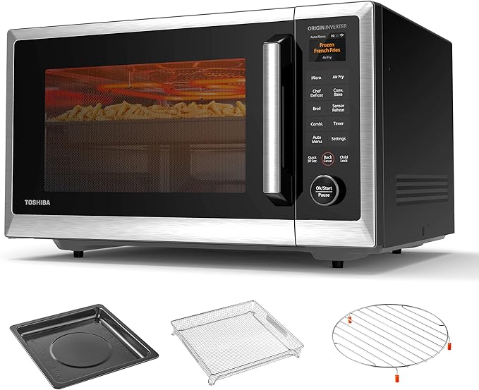 TOSHIBA OptiChef PRO MAX Air Fryer Combo Microwave Oven with 2.4-Inch Color Screen, Origin Inverter Technology, Smart Sensor, Compatible with Alexa, 1100W, 1.3 Cu.Ft, Silver ML2-STC13SAIT(SS)
