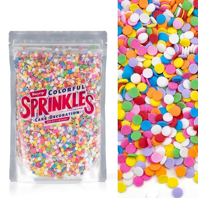 Rainbow Round Sprinkles, 16 ounce Birthday Confetti Edible Cake Decorations, Pastel Sprinkles Bulk for Baby Shower Cupcake, Cake Decorating, Ice Cream, Cookie, Baking Topping