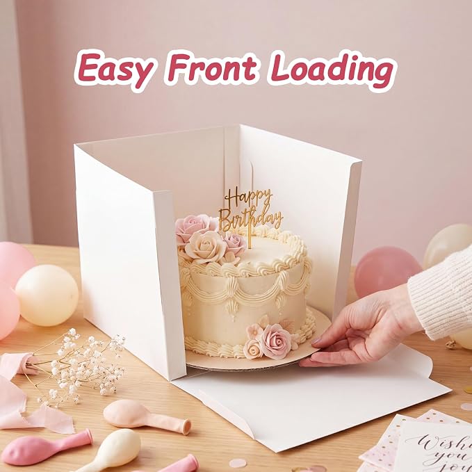 CRUGLA 24 Pack 10x10x10 Cake Boxes, White Bakery Window Boxes, Tall Dessert Carrier for Birthdays, Weddings & Bake Sales