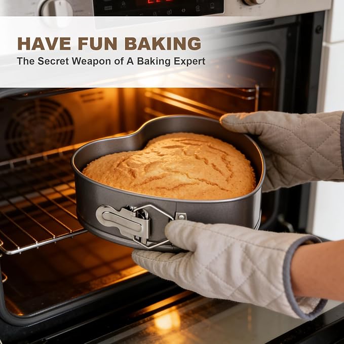 4"+7"+9" Non-Stick Springform Cheesecake Pan Set with Leakproof Heart Cake Pan, Removable Bottom and Quick Release Latch for Birthday Cake Molds (charcoal gray)