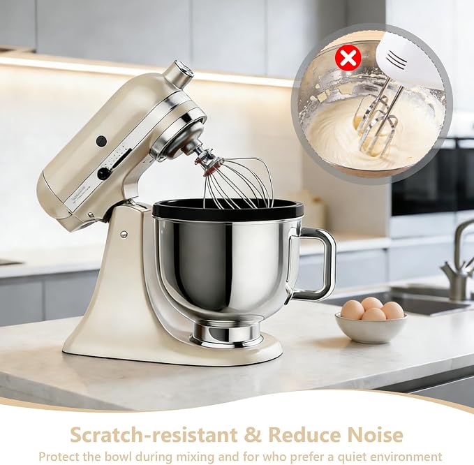 Silicone Mixing Bowl Liners Compatible with KitchenAid 5Qt Tilt-Head Stand Mixer, Food Grade Collapsible Bowl Inserts with Airtight Lids, Foldable & Reusable Mixer Accessories for Baking,Black