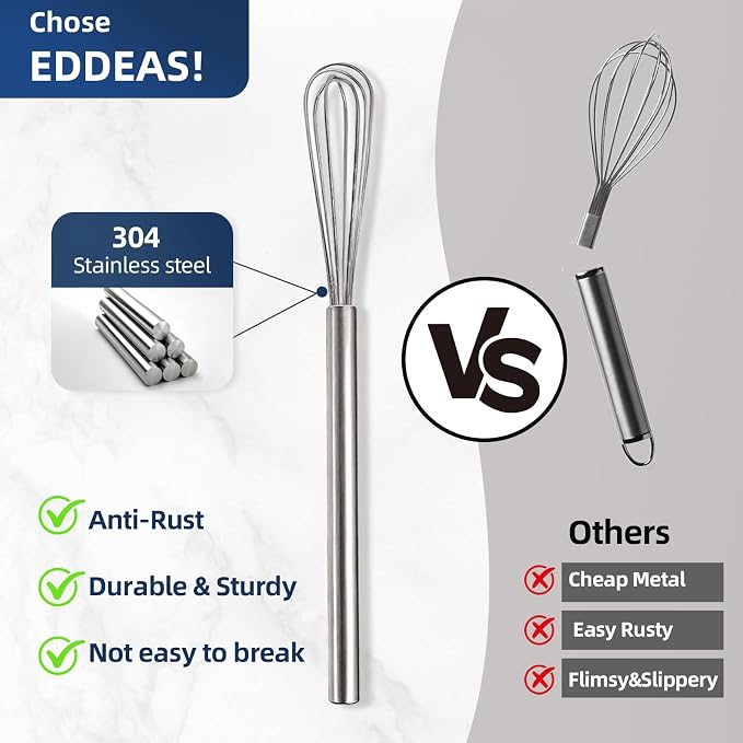 2Pcs 10in Mini Whisk 304 Stainless Steel Small, Tiny Metal Whisk, Extra Long Handle for Deep Jars & Bowls Cooking, Baking, Mixing Ingredients & Deep Containers, Dishwasher Safe