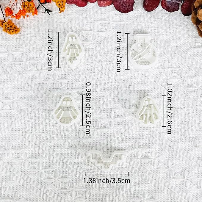 Xaekicr 5 Pcs Halloween Polymer Clay Cutters Set – Ghost, Bat, Potion Bottle Clay Earring Cutters for DIY Jewelry Making – Clay Tools for Polymer Clay Molds
