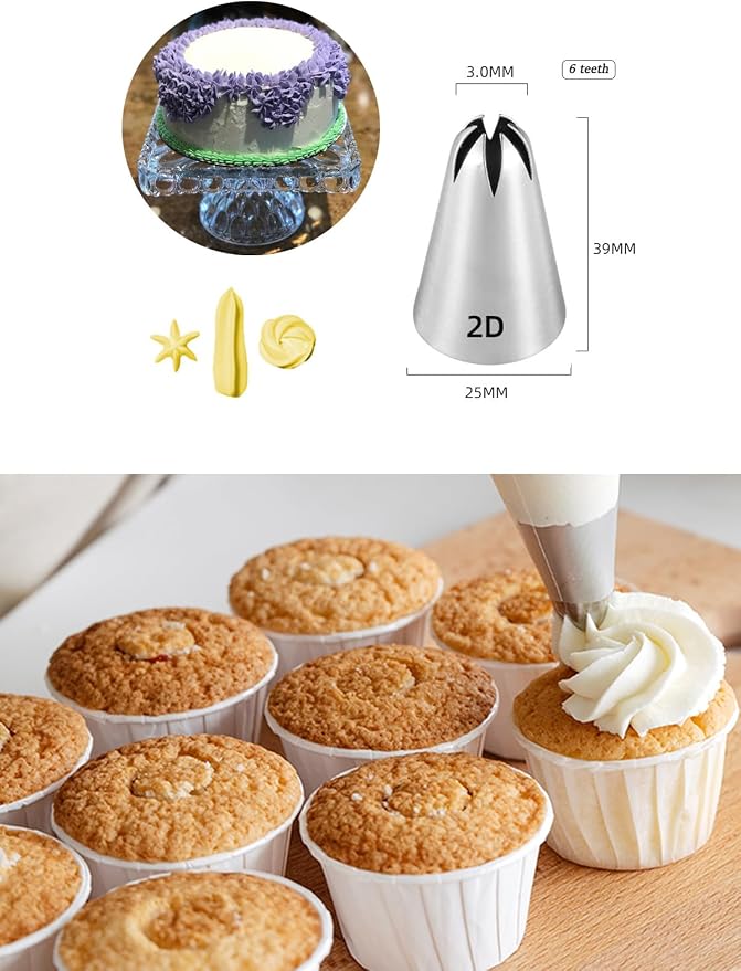 1M 2D 2F Piping Tip Set,3 Pcs Large Decorating Tips with 20 Pcs Disposable Icing Bags 12inch for Cake Cupcake Decorating