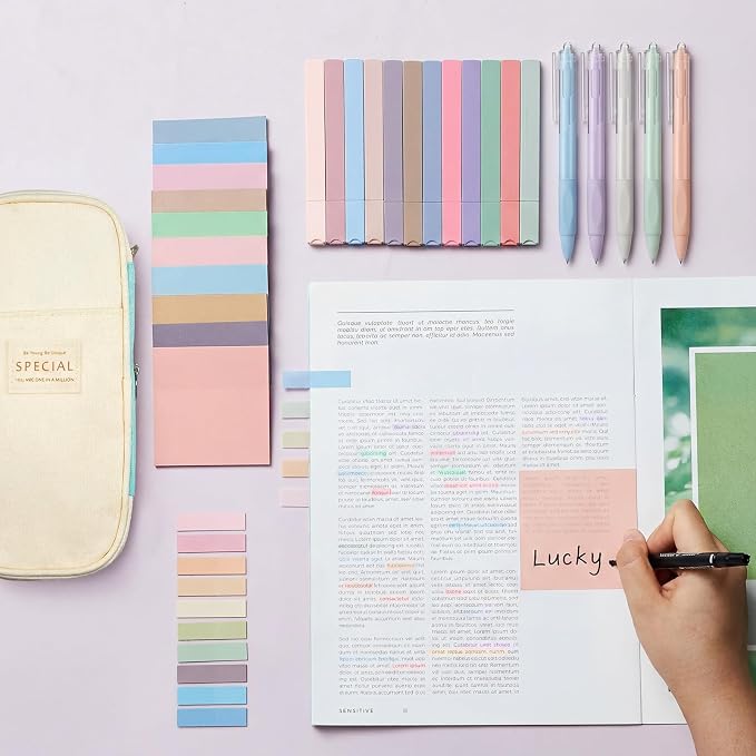 Jutom 39 Pcs Aesthetic Book Annotation Kit Highlighter with Case Bag Gel Pen Transparent Sticky Note Taking Bible Supplies(Mint Green,Cute Style)