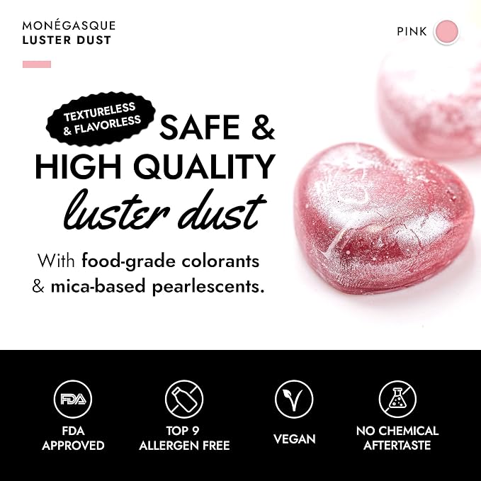 MONÉGASQUE Pink Edible Glitter for Drinks 15g – Pink Edible Glitter for Cakes – Luster Dust for Drinks, Food, & Cake Decorating – Cocktails & Cake Decorations Spray – Cocktail Drink Shimmer Powder