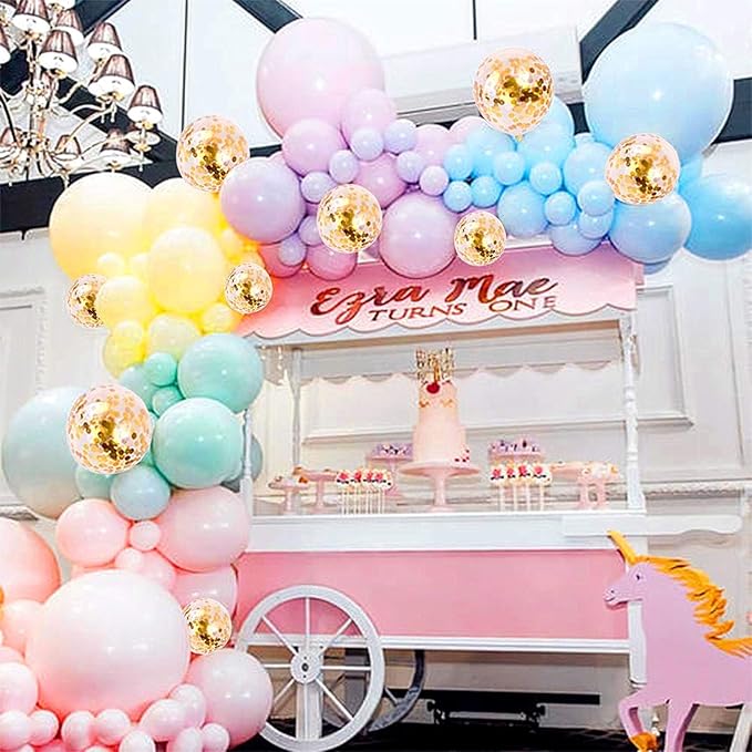 105pcs Pastel Balloons Arch Garland Kit 5" 10" 12" 18 inch Macaron Color Pastel Balloon Different Sizes and Gold Confetti Balloon Set for Easter Wedding Birthday Baby Shower Party Decorations