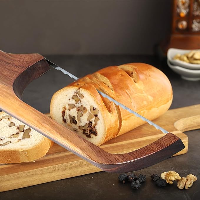 HOTTOR Sourdough Bread Knife for Slicing, Wooden Bread Slicer Bow Saw Cutter for Homemade Easy Cutting,Sourdough Knives Baking Supplies (Dark Brown)