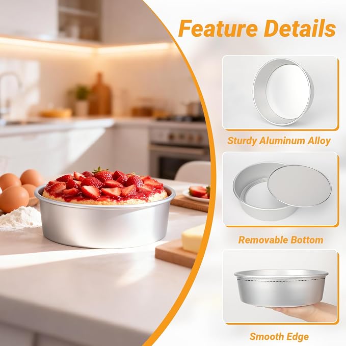 Beasea Round Cake Pans, 2 Pack 10 Inch Aluminum Alloy Large Cheesecake Pan with Removable Bottom, Layer Cake Tin Mold for Baking Oven